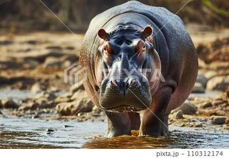 水辺を歩くカバ2 110312174