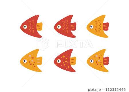 Vector illustration of a funny red-orange fish swimming happily. 110313446
