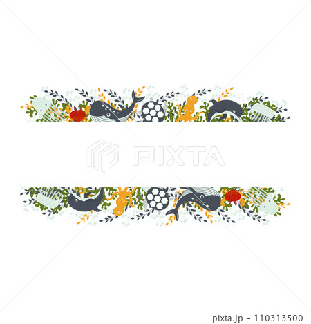 A composition template of marine inhabitants and plants, ideal for postcards, prints 110313500