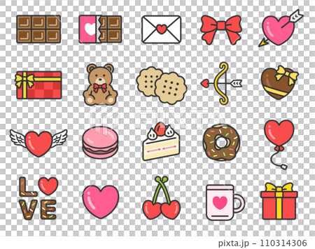Illustration set of Valentine's Day icons (line drawing color) Illustration set of Valentine's Day icons (line drawing color) 110314306