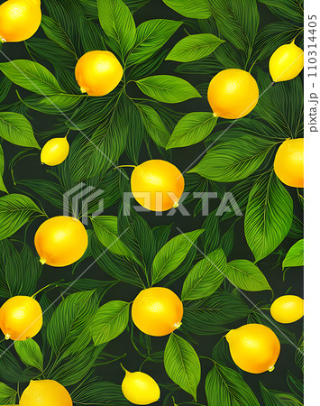 Colorful floral background with lemon and leaves. 110314405