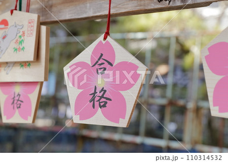 ピンク色の花びら形の合格絵馬 110314532