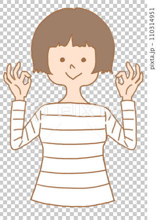 短髮女子雙手比劃“OK” 110314951