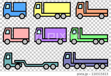 Illustration of a small truck and a large truck running with cargo 110315813