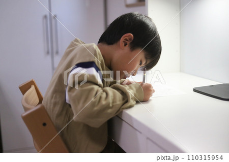 硬筆の練習をする男の子 110315954