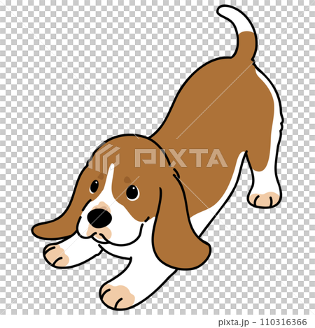 A simple and cute illustration of a basset hound that invites you to play, with main lines 110316366