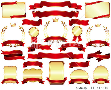 赤リボンと金の飾りフレームのセット 赤リボンと金の飾りフレームのセット 110316810
