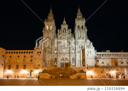 Santiago de Compostela Cathedral at night. Cathedral of Saint James pilgrimage. Obradoiro square Santiago de Compostela Cathedral at night. Cathedral of Saint James pilgrimage. Obradoiro square 110316894