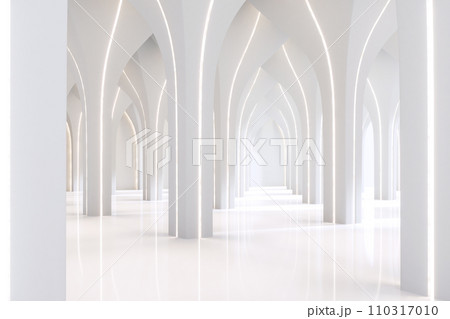 Abstract space interior modern luxury white hall concept 3d render 110317010