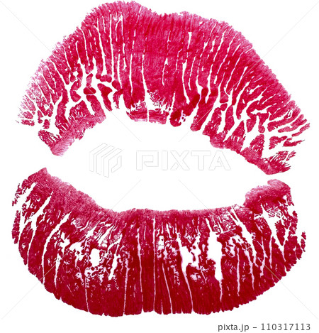 Beautiful realistic red lips kiss isolated on white background. Different shapes of female sexy red lips. Sexy lips makeup, kiss mouth. Female mouth. Print of lips kiss illustration background. 110317113