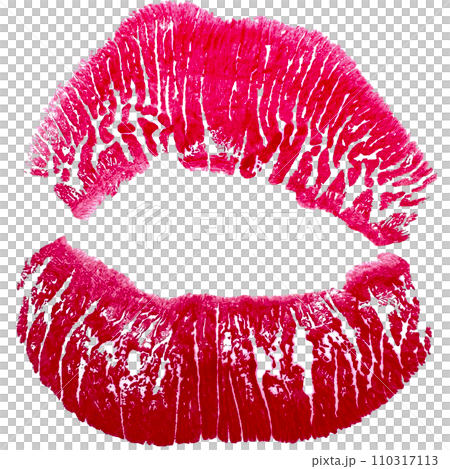 Beautiful realistic red lips kiss isolated on white background. Different shapes of female sexy red lips. Sexy lips makeup, kiss mouth. Female mouth. Print of lips kiss illustration background. 110317113