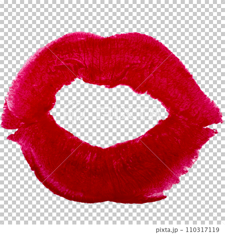 Beautiful realistic red lips kiss isolated on white background. Different shapes of female sexy red lips. Sexy lips makeup, kiss mouth. Female mouth. Print of lips kiss illustration background. 110317119