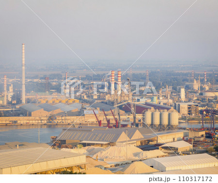 Aerial view of industrial and port area of Ravenna at morning 110317172