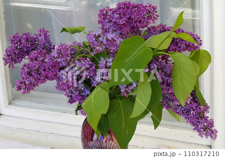 Bouquet of beautiful lilac in a glass vase 110317210