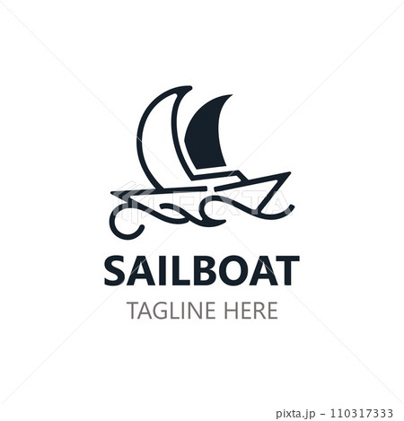 Sailboat vintage logo minimalist with wave, travel yacth or sailing boat vector design Sailboat vintage logo minimalist with wave, travel yacth or sailing boat vector design 110317333