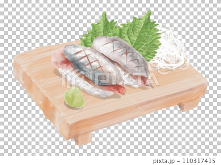 Watercolor sushi_horse mackerel 01_4 Watercolor sushi_horse mackerel 01_4 110317415