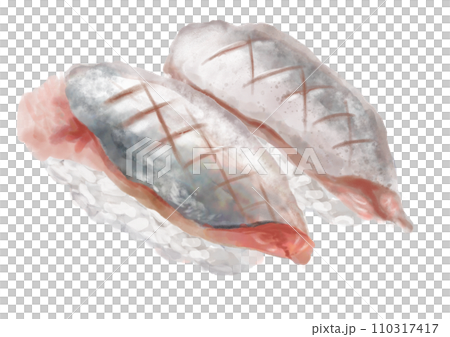 水彩の寿司_アジ01_3 110317417