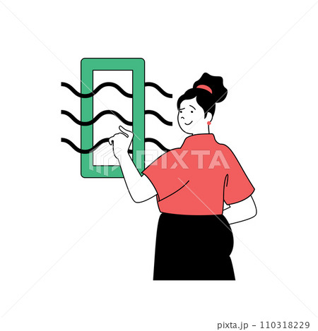 Ecology concept with cartoon people in flat design for web. Woman uses alternative electricity energy and eco friendly technology. Vector illustration for social media banner, marketing material. Ecology concept with cartoon people in flat design for web. Woman uses alternative electricity energy and eco friendly technology. Vector illustration for social media banner, marketing material. 110318229