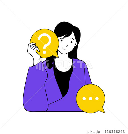 Contact us concept with cartoon people in flat design for web. Woman with questions chatting to operator in online customer support. Vector illustration for social media banner, marketing material. Contact us concept with cartoon people in flat design for web. Woman with questions chatting to operator in online customer support. Vector illustration for social media banner, marketing material. 110318248