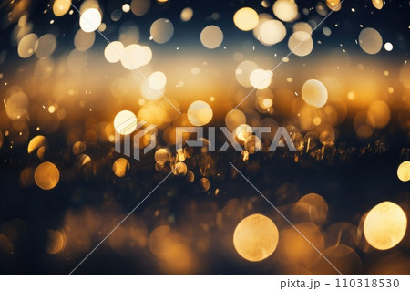 AI-generated content. Black and gold bokeh, dark, depth of field, banner background 110318530