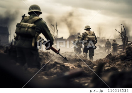 AI-generated content. Soldiers on the battlefield in war, AI Generative 110318532