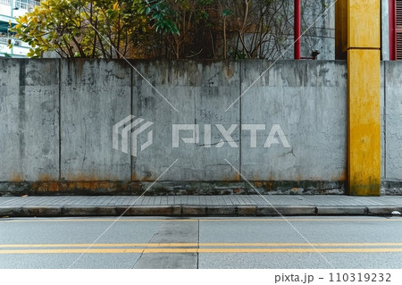 street wall background ,Industrial background, empty grunge urban street with warehouse brick wall. generative ai. 110319232