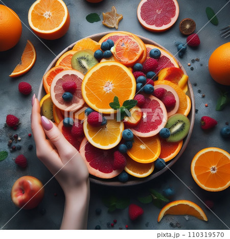 oranges and other fruits, cut into pieces 110319570