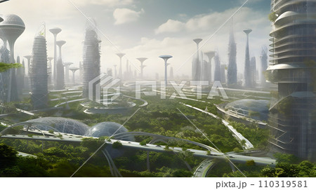 AI-generated content. city of the future with skyscrapers and balcony gardens, generative ai 110319581
