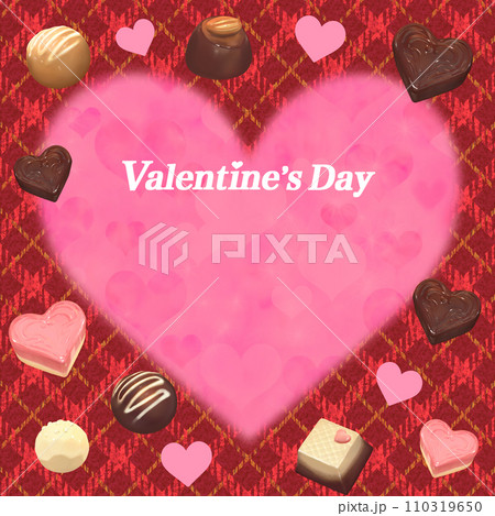 バレンタインのフレーム背景　ハートとチョコレート　正方形 110319650