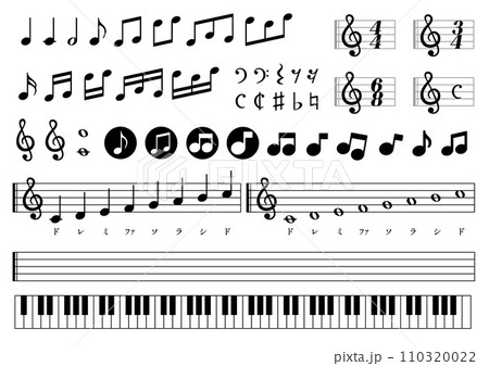 音符・五線譜・ドレミ 音楽のマークセット 音符・五線譜・ドレミ 音楽のマークセット 110320022