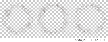 Hand-drawn circular frame set of flowers and leaves, line drawing, plant wreath frame Hand-drawn circular frame set of flowers and leaves, line drawing, plant wreath frame 110321194