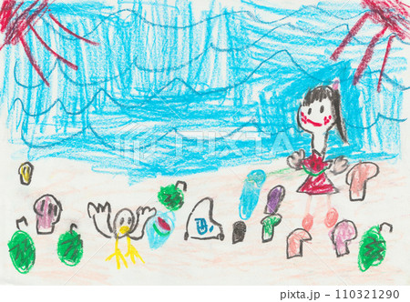 子どもが描いた海水浴の絵 110321290