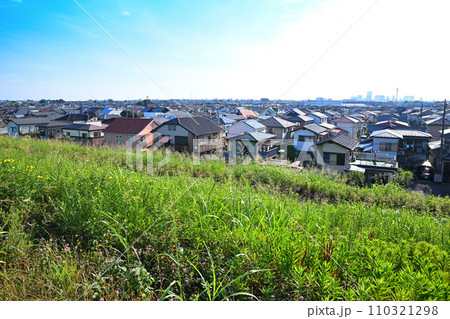 荒川土手から住宅の眺め　夏の田園風景　さいたま市　 110321298
