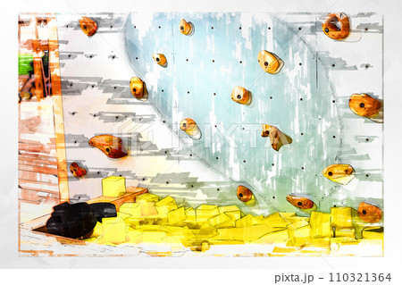 スケッチ風 ボルダリング ボルダリングウォール 壁 木製 ホールド クライミングジム ボルダリングジ 110321364