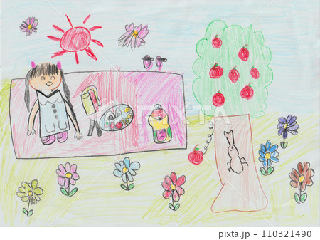 子どもが描いたピクニックの絵 子どもが描いたピクニックの絵 110321490