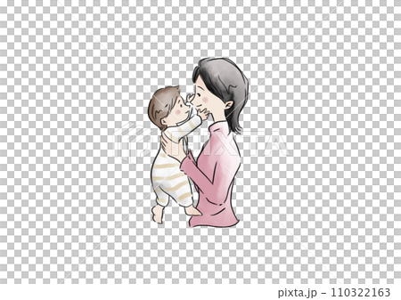 Watercolor illustration of a woman holding a baby 110322163
