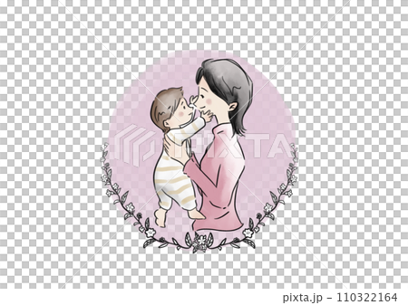 Watercolor illustration of a woman holding a baby and flowers Watercolor illustration of a woman holding a baby and flowers 110322164