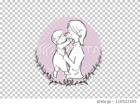 Watercolor illustration of a woman holding a baby and flowers 110322165