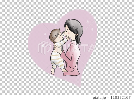 Watercolor illustration of a woman holding a baby and a heart Watercolor illustration of a woman holding a baby and a heart 110322167
