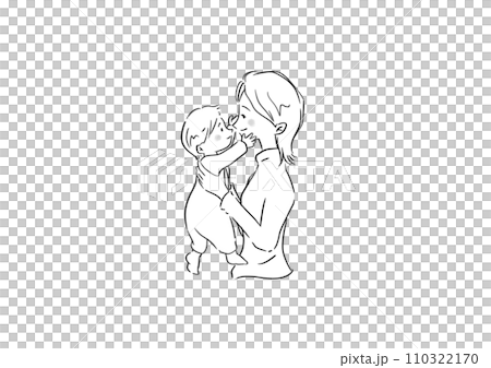 赤ちゃんを抱く女性の白黒イラスト 赤ちゃんを抱く女性の白黒イラスト 110322170