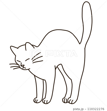 伸びをする猫のイラスト　線画 110322276