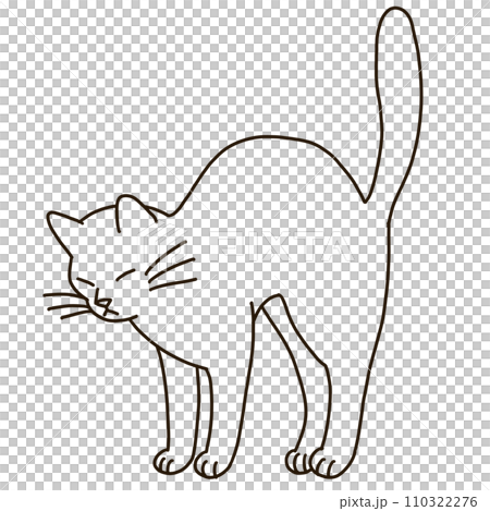 伸びをする猫のイラスト　線画 110322276