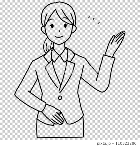 Line drawing illustration of a woman in a suit guiding 110322280