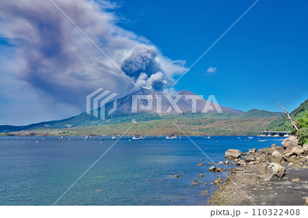 【噴煙を上げる桜島】 撮影場所：鹿児島県垂水市海潟 110322408
