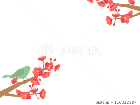梅とうぐいすのシンプルな背景素材 梅とうぐいすのシンプルな背景素材 110322587