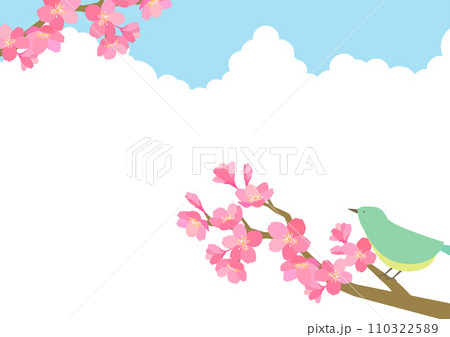 桜とうぐいすのシンプルな背景素材 桜とうぐいすのシンプルな背景素材 110322589