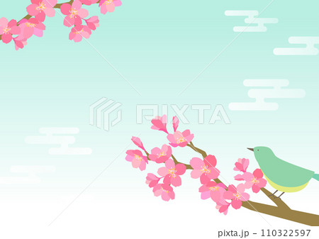 桜とうぐいすのかわいい背景素材 110322597