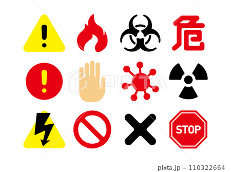 危険、注意、ハザードなどのアイコンセット ベクターイラスト 危険、注意、ハザードなどのアイコンセット ベクターイラスト 110322664