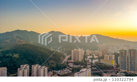 City skyline with beautiful sunset over mountains Dec 24 2023 110322794