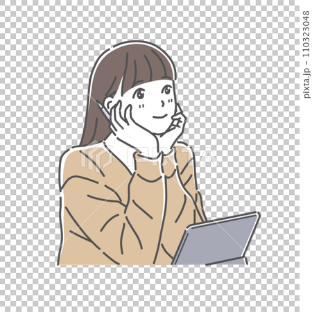 Illustration material of a high school girl thinking with a happy expression 110323048